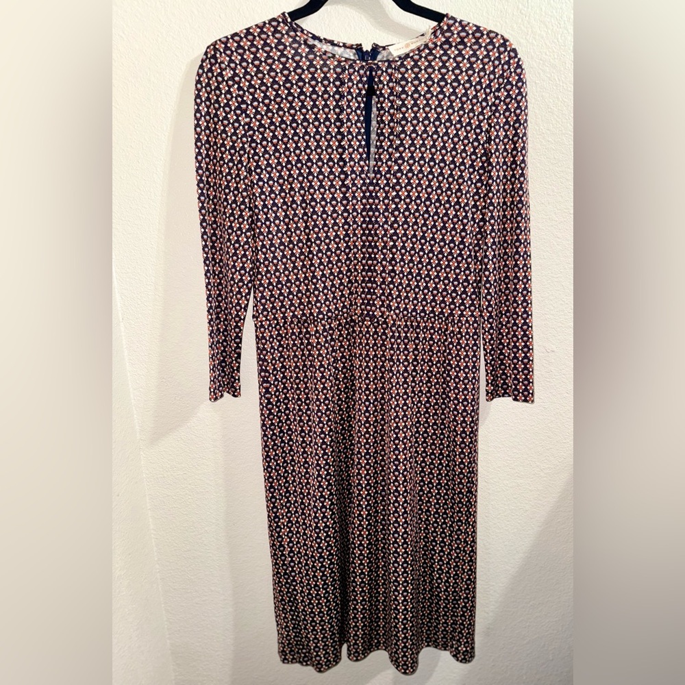 Tory Burch Navy and‎ Cream Geometric Midi  Dress- Size Small